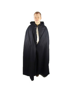 Middeleeuwse lange wollen cape model Hero, zwarte kleur