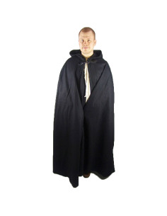 Middeleeuwse lange wollen cape, model Hero, zwarte kleur