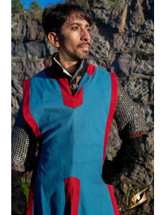 Tabardo medieval Clement bicolor, azul místico - rojo... 2