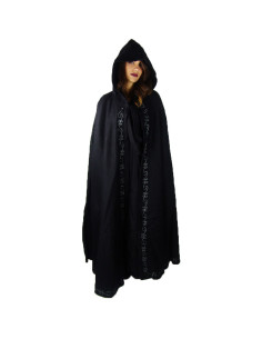 Capa medieval larga con bordados modelo Marta, negra 160 cm.