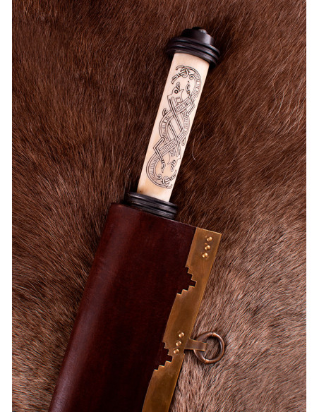 Langes Wikinger-Sax mit Knochengriff,...
