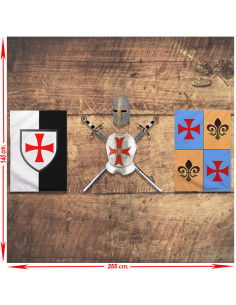 Panoplia de los Caballeros Templarios.  espadas, pectoral, casco y estandartes