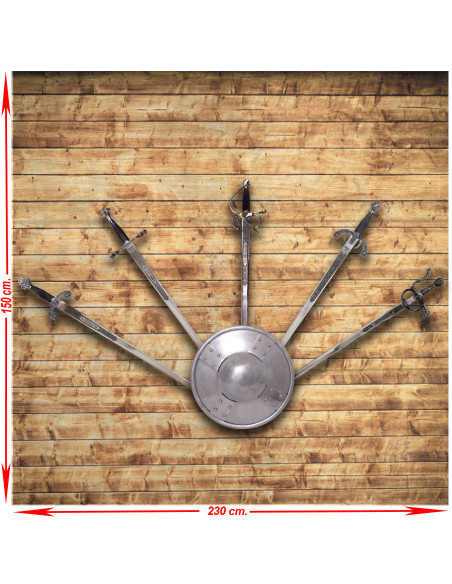 Panoplia (2) con cinco espadas...