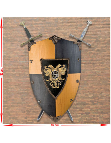 Panoply middeleeuws schild Toledo + zwaarden van Carlos V