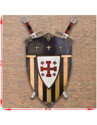 Panoply 2 Swords + Shield Knights of Jerusalem i træ