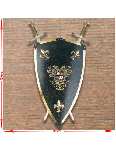 Middeleeuwse Panoply 2 Zwaarden + Charles V Shield