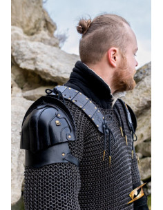 Sæt skovhugger skulderpuder i sort læder