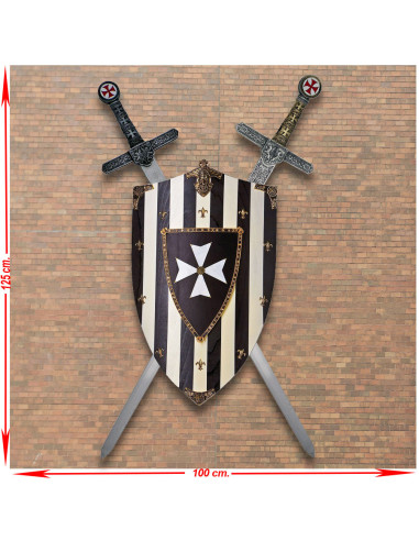 Panoply af Knights Hospitaller med skjold og sværd
