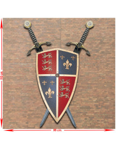 Panoply des Schwarzen Prinzen mit seinem Schild und zwei gekreuzten Schwertern