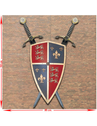 Panoplie van de Zwarte Prins met zijn Schild en twee gekruiste zwaarden