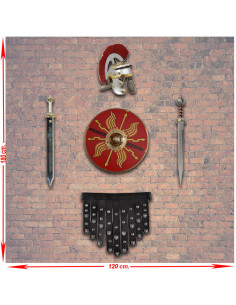 Panoply-Waffen römische Legionen. Schild, Gladius, Helm und Cingulum