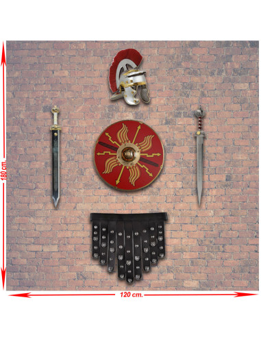 Panoply våben romerske legioner. skjold, gladius, hjelm og cingulum