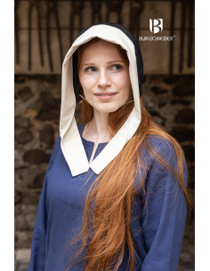Gorro medieval Bonnet mujer Dagmar, negro-natural 2