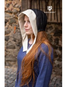Gorro medieval Bonnet mujer Dagmar, negro-natural