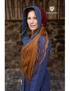 Gorro medieval Bonnet mujer Dagmar, burdeos-azul