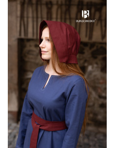 Middeleeuwse Bonnet dameshoed Helga, Bordeaux kleur 2