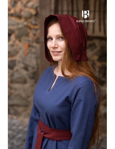 Middeleeuwse Bonnet dameshoed Helga, Bordeaux kleur