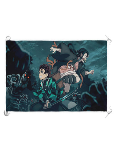 Banner-Flagge Dämonentöter von Tanjiro und Nezuko (70 x 100 cm).
 Material-Satin