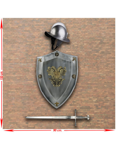 Panoply af Carlos V med hjelm, skjold og sværd