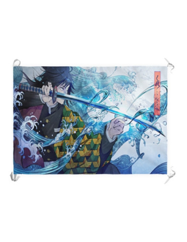 Baniervlag Demonendoder Tomioka Giyuu (70x100 cm)
 Materiaal-Satijn