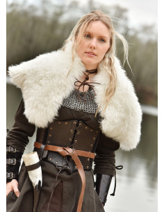 Hombrera vikinga de piel de cordero, acabado blanco