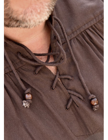 Camisa medieval de verano con mangas cortas, color marrón