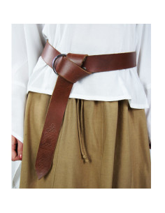 Leren riem met Keltisch patroon, bruine kleur