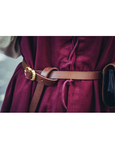 Middelalderligt smalt læderbælte, brunt