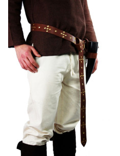 Viking læderbælte med krydsnitter, brun