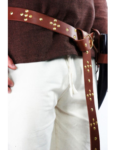 Viking læderbælte med krydsnitter, brun 2