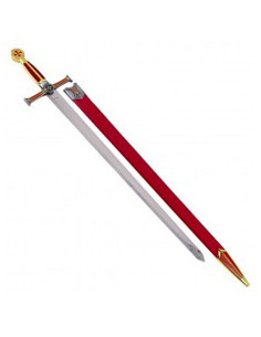 Espada Templaria dorada, puño rojo y dorado