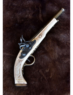 Pistola Inglesa de chispa, Hadley, color marfil, año 1760 2