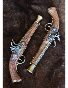 Set van 2 vermessingde Espingoles duellerende pistolen, 18e eeuw