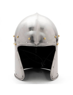 Middeleeuwse helm van het type Barbuta zonder vizier, 15e...