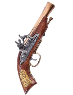 Pistola Alemana de chispa S. XVII, acabado latón