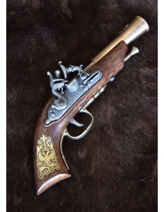 Pistola Alemana de chispa S. XVII, acabado latón 2