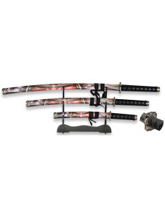 Set 3 katana's Kabuto Tole 10, met houten standaard