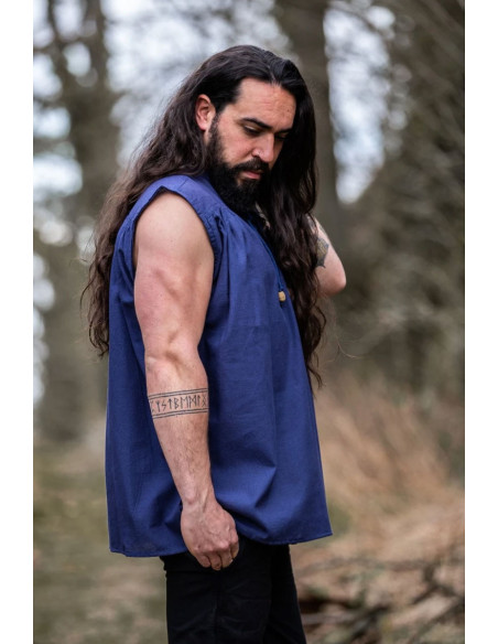 Camisa medieval azul sin mangas,...