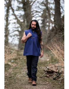 Mouwloos blauw middeleeuws overhemd model Louis 2