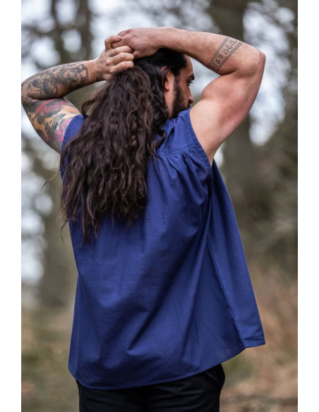 Camisa medieval azul sin mangas,...