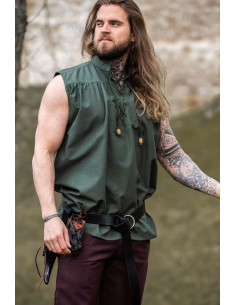 Camisa medieval verde sin mangas, modelo Louis
