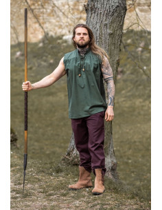 Camisa medieval verde sin mangas, modelo Louis 2