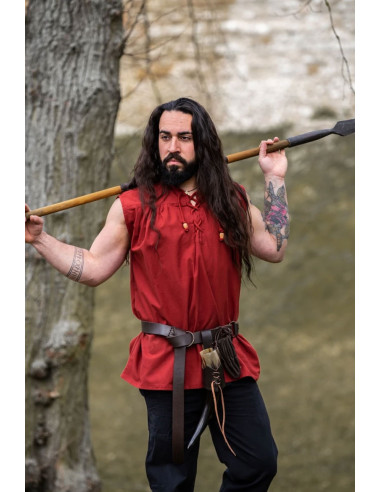 Camisa medieval roja sin mangas, modelo Louis