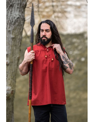 Camisa medieval roja sin mangas, modelo Louis