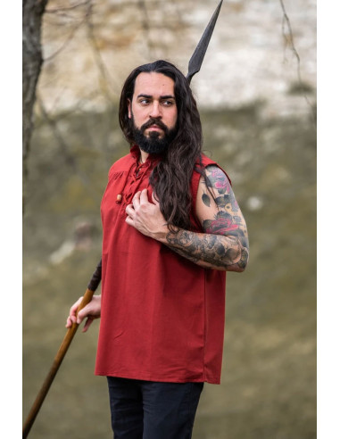 Camisa medieval roja sin mangas, modelo Louis
