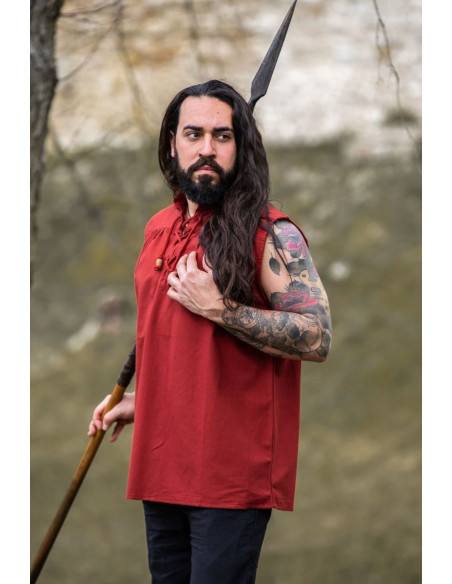 Camisa medieval roja sin mangas,...