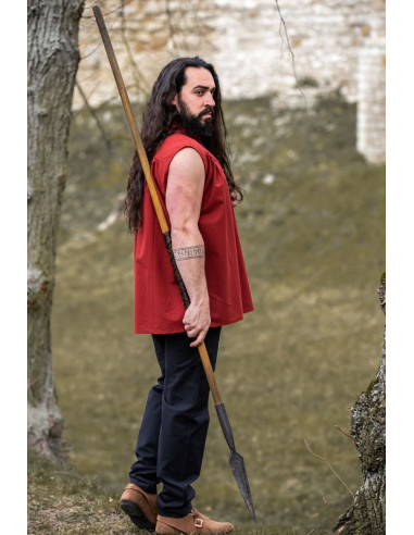 Camisa medieval roja sin mangas, modelo Louis