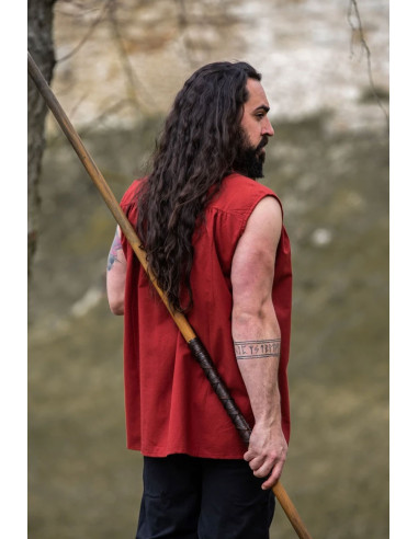 Camisa medieval roja sin mangas, modelo Louis