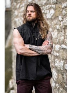 Camisa medieval negra sin mangas, modelo Louis