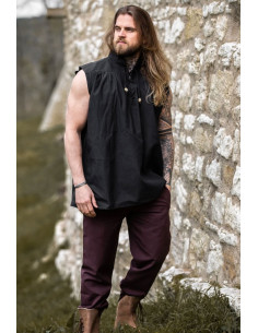 Camisa medieval negra sin mangas, modelo Louis 2